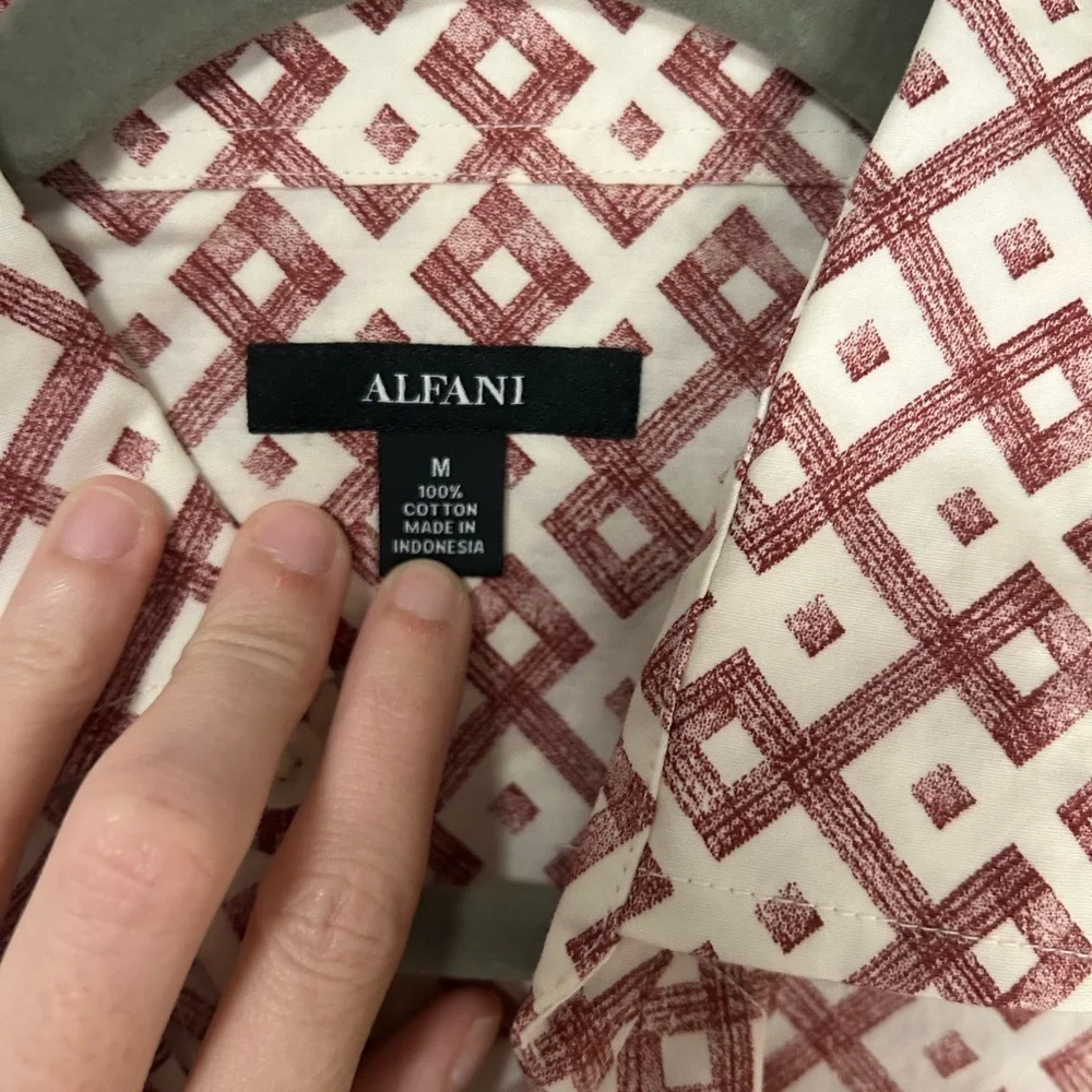 Men's Alfani Geometric Pattern Shirt - Burgundy and White, Size M